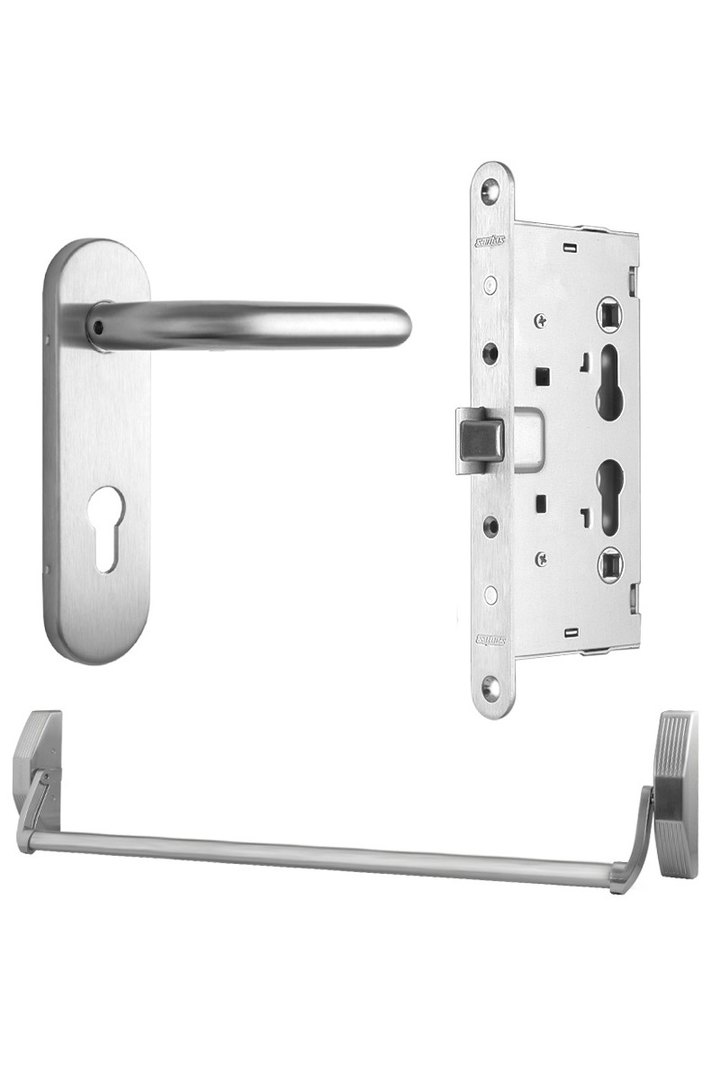 Комплект SANTOS для евакуаційного виходу 1300SS-3 1 Locking SATIN NICKEL/STAINLESS STEEL 900мм 9x9мм із замком J530-T та ручкою B002SS mov