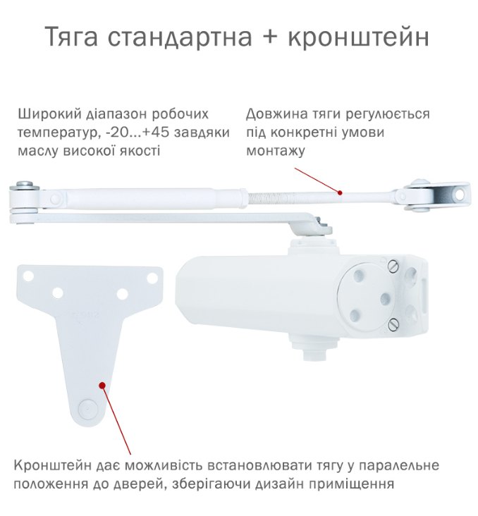 Дотягувач накладний RYOBI 1500 D-1554 GLOSSY_WHITE UNIV_ARM EN_2/3/4 до_80кг 1100мм FIRE осьового типу верхнього монтажу