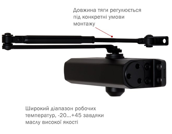 Дотягувач накладний RYOBI 9900 9903 BLACK STD_ARM EN_2/3 до_65кг 965мм осьового типу верхнього монтажу