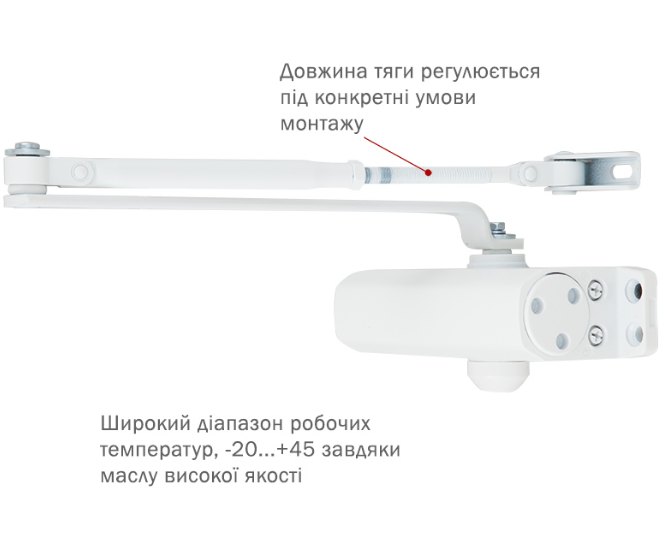 Дотягувач накладний RYOBI 9900 9903 GLOSSY_WHITE STD_ARM EN_2/3 до_65кг 965мм осьового типу верхнього монтажу