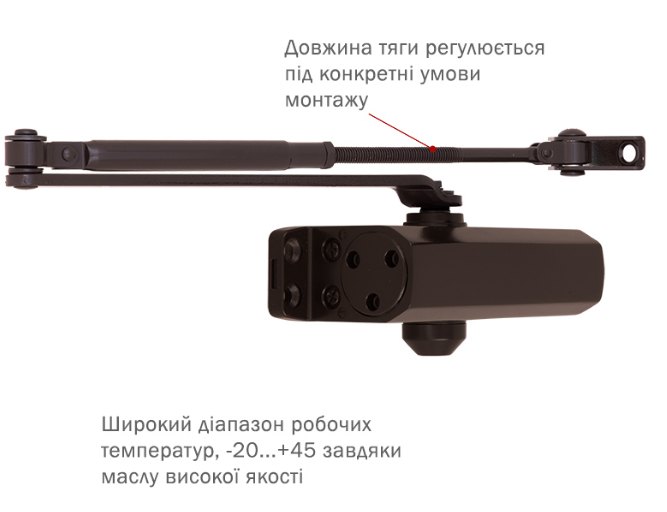 Дотягувач накладний RYOBI 9900 9903 DARK_BRONZE STD_ARM EN_2/3 до_65кг 965мм осьового типу верхнього монтажу