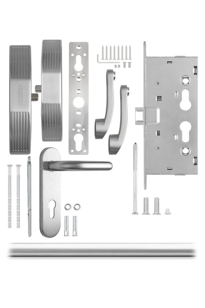 Комплект SANTOS для евакуаційного виходу 1300SS-3 1 Locking SATIN NICKEL/STAINLESS STEEL 900мм 9x9мм із замком J530-T та ручкою B002SS mov