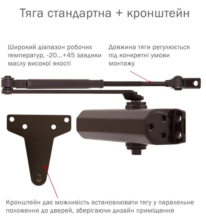 Дотягувач накладний RYOBI 1500 D-1554 DARK_BRONZE UNIV_ARM EN_2/3/4 до_80кг 1100мм FIRE осьового типу верхнього монтажу