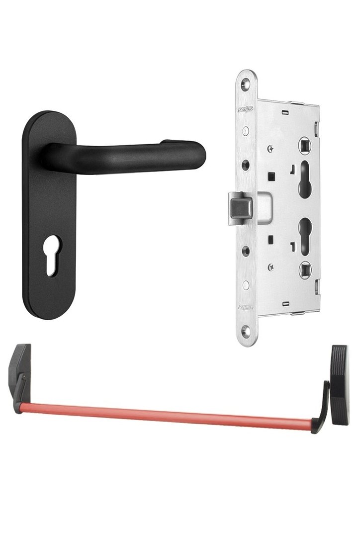 Комплект SANTOS для евакуаційного виходу 1300LS 1 Locking BLACK/RED 900мм 9x9мм із замком J530-T та ручкою 1919-ROUND Black mov