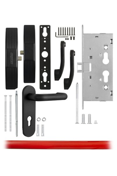 Комплект SANTOS для евакуаційного виходу 1300LS 1 Locking BLACK/RED 900мм 9x9мм із замком J530-T та ручкою 1919-ROUND Black mov