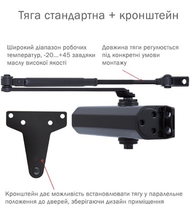 Дотягувач накладний RYOBI 1500 D-1554 ANTHRACITE UNIV_ARM EN_2/3/4 до_80кг 1100мм FIRE осьового типу верхнього монтажу